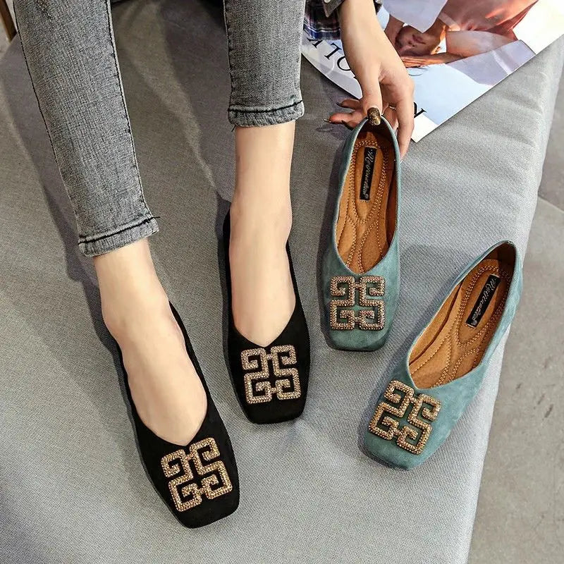 Shoes Women's Flat 2022 Autumn Fashion Square Toe  All-match Scoop Shoes Large Size Women's Shoes 41-43 Loafers  Zapatos Mujer