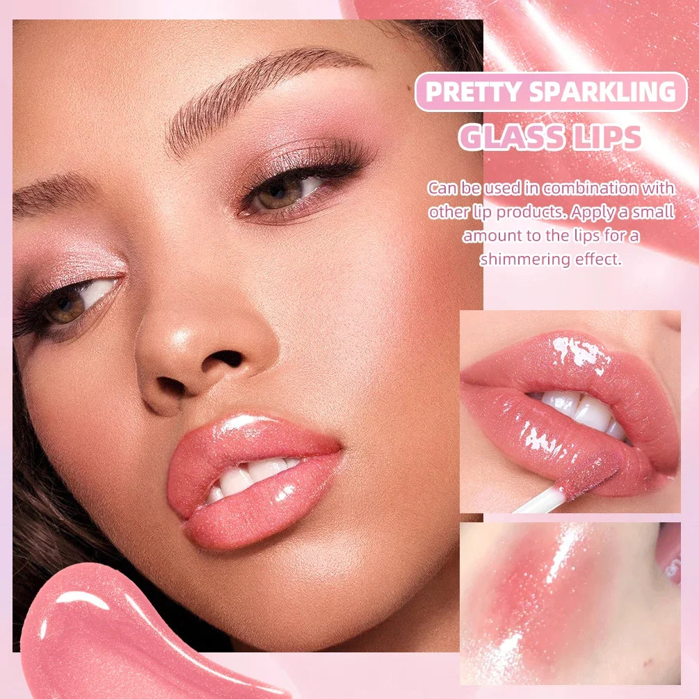 QIBEST Purple Lip Gloss Shimmer Lip Tint Moisturizing Long-Lasting Shine Lip Stain Diamond Hydrating Lip Stain Tint Cosmetics