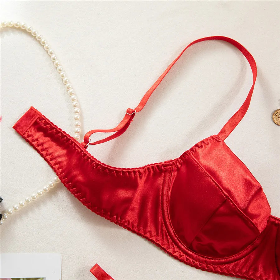 Female Sexy Bra Brief Sets Traceless Solid Romantic Lingerie Vintage Thin Underwear Panties Comfortable New Arrival Exotic Sets