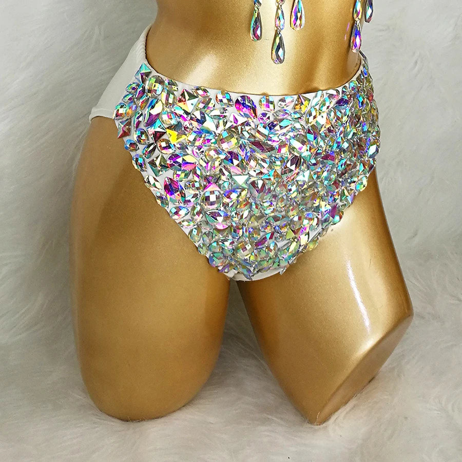 New Women Belly Dancing Wire Bra Top High Waist Pants Samba Carnival Costume Set For Hot Girl Nightclub Stage Dancer Wears