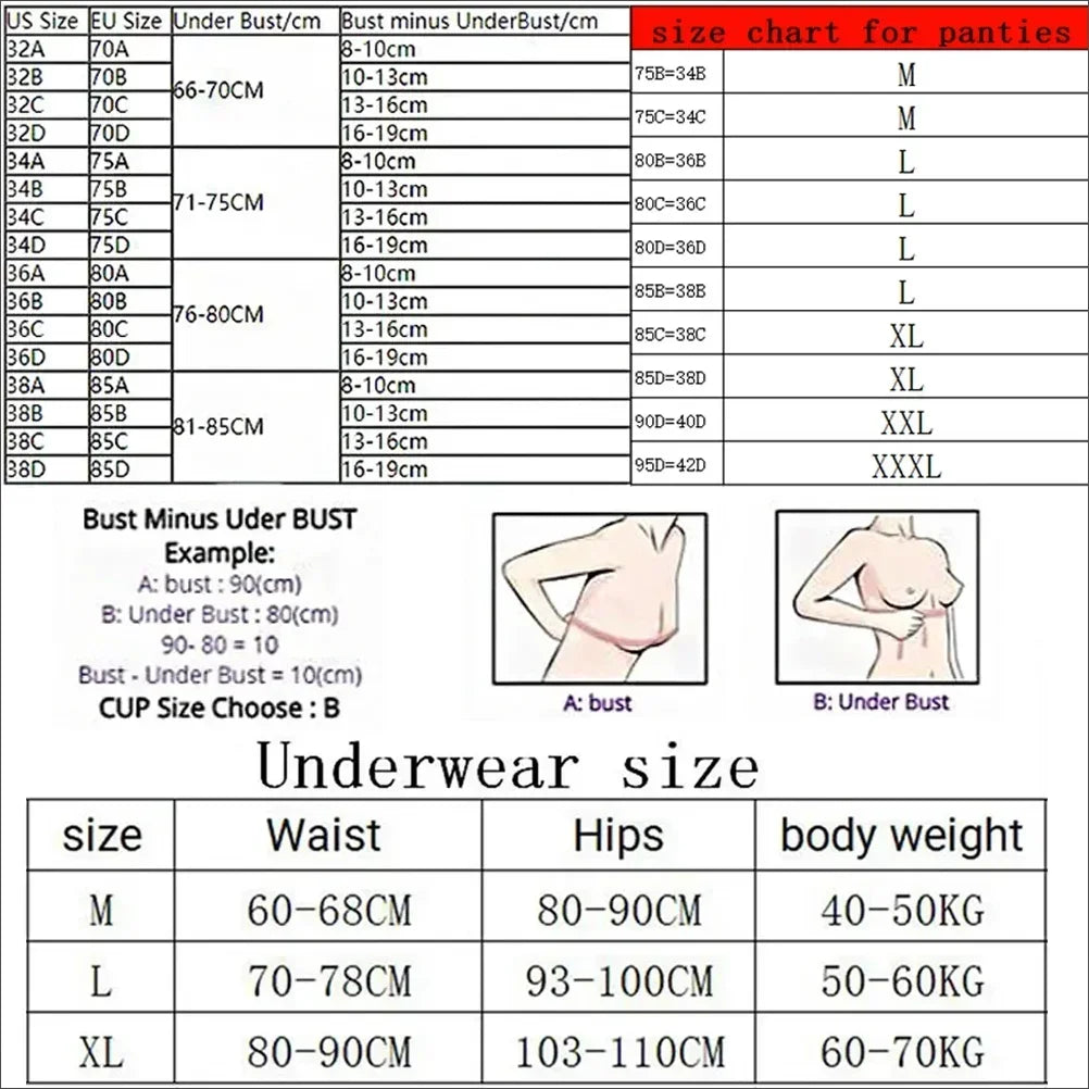 Victoria's Secret Bra and Panty Set Classic Women's Lingerie Set Sexy Lace Trim Pattern Breathable Gathered Padded New Soft