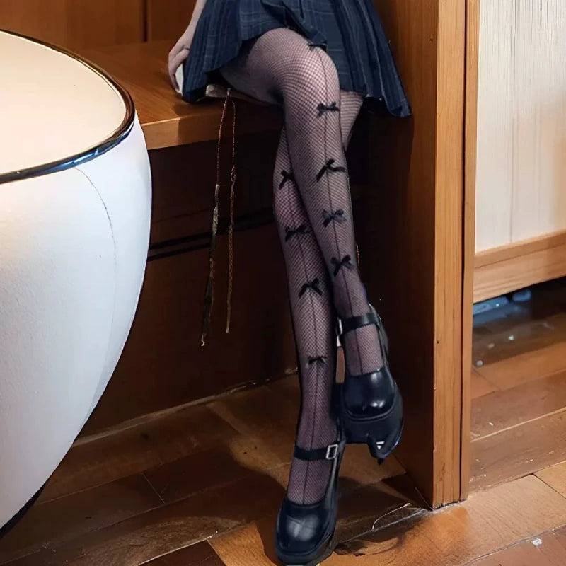 Lingerie Sexy Lace Mesh Fishnet Thigh High Stockings Women Cute Bow Sweet Girls Kawaii Pantyhose summer cosplay lolita Tights