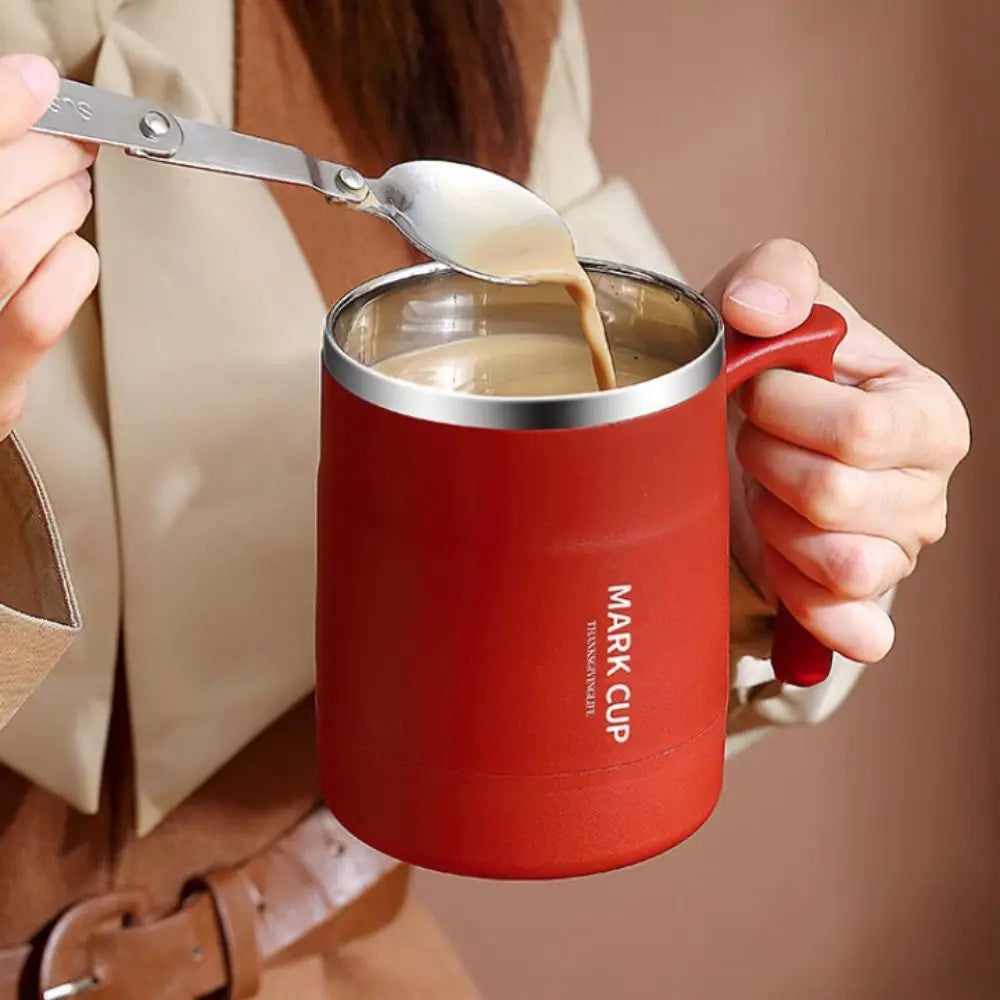 Double-layer Thermal Coffee Mug Anti-scalding Stainless Steel Thermal Cup with Stirring Spoon Large Capacity Insulated Water Cup