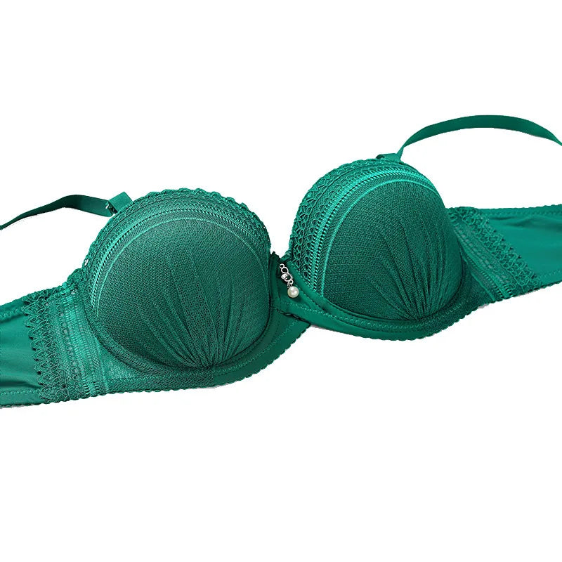 Plus Size Bras Set Women Thong 1/2 Cup Brassiere Panty Adjustable straps Push Up Soild Color Underwear Underwired Lingerie Sets