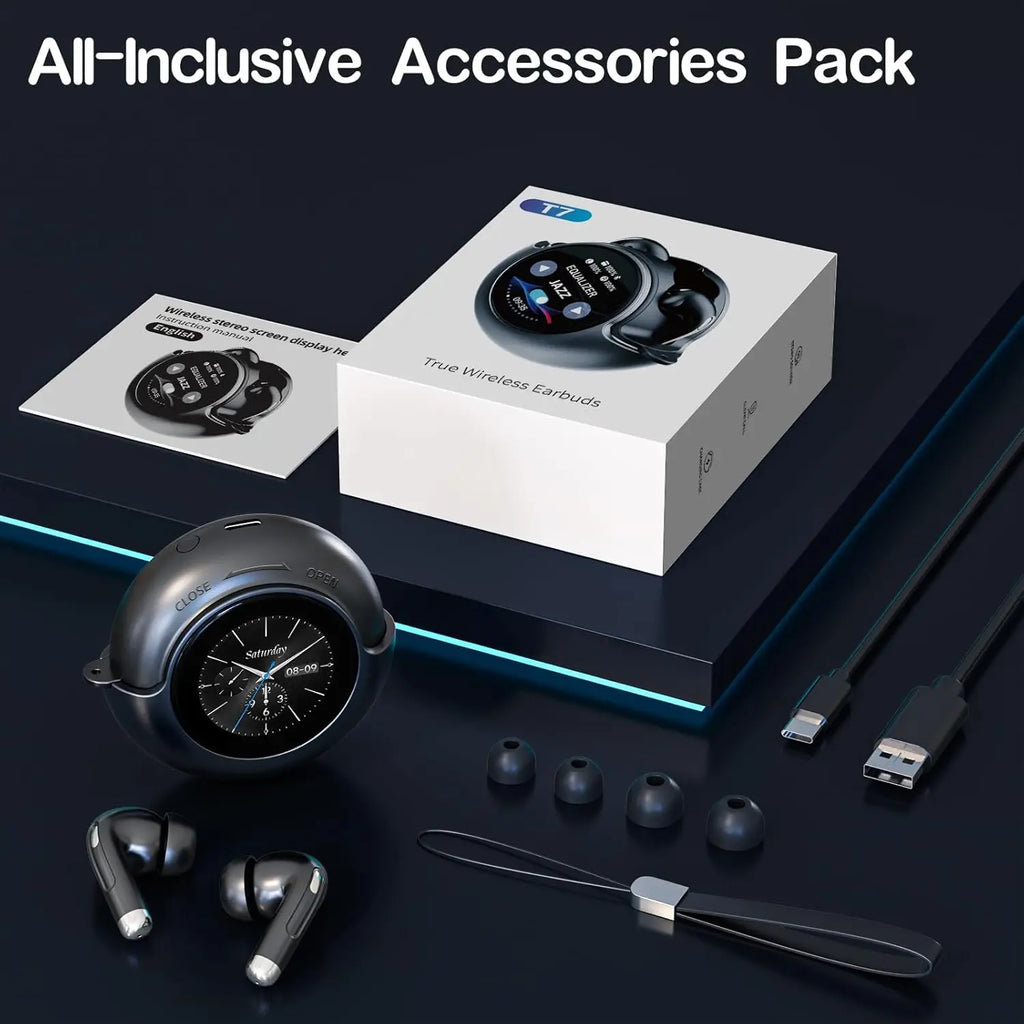 Bluetooth 5.4 Earphones Wireless Headphones with Touch Screen 40H Playtime Deep Bass Stereo Ear Buds with Mic IPX7 Waterproof