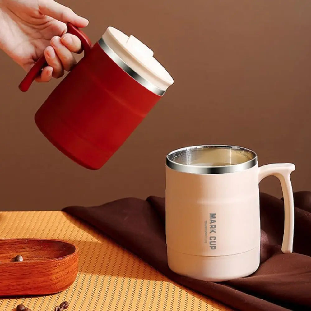 Double-layer Thermal Coffee Mug Anti-scalding Stainless Steel Thermal Cup with Stirring Spoon Large Capacity Insulated Water Cup