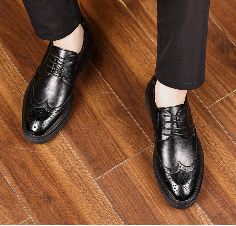 5 8 10cm Heel Leather Shoes for Men Spring Autumn Designer Fashion Casual Platform Shoes Man Increase Black Wedding Shoes Man