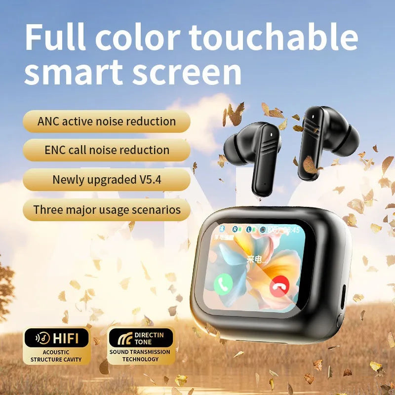 Bluetooth V6.0 AI Translation Headphones OWS Wireless Earbuds with LCD Touch Screen HD Stereo Sound Long Battery Life for Sports