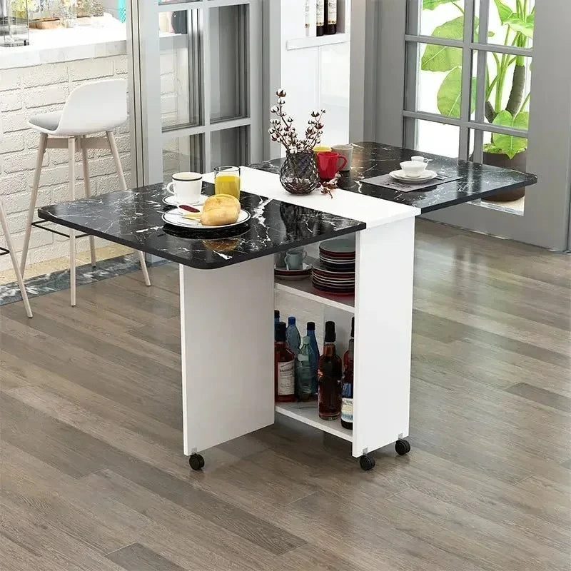 Folding Dining Table for Home Use, Small Apartment, Simple Multi-Functional Mobile Rectangular Dining Table