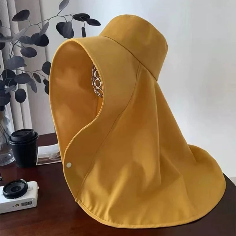Summer Hats for Women Outdoor UV Anti Neck Protection Sun Visors for Lady Fishing Hiking Wide Brim Shawl Sunscreen Ponytail Cap