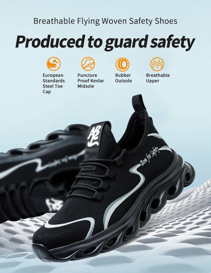 Steel Toe Work Shoes Men Lightweight Safety Boots Non Slip Breathable Protective Boots for Warehouse Light Industrial Shoes