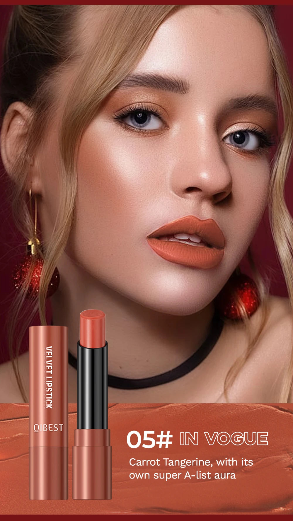 QIBESTNatural Velvet Matte Lipstick Long-lasting 10 Color Lip Stain Lightweight Moisturizing Lip Balm Women Makeup New Lip Tint