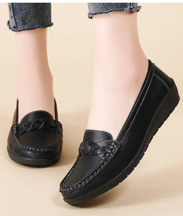 Shoes Women 2025 New Loafers Slip On Flats Leather Shoes Woman Comfortable Flat Shoes Women White Zapatos Mujer Women's Footwear