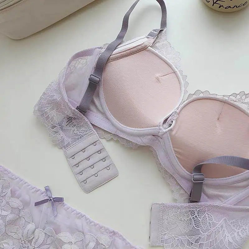 Women's Japanese Style Bra & Panty Set Luxury Lace Push Up Small Bust Support Adjustable Comfort No Gap Wirefree Free Shipping