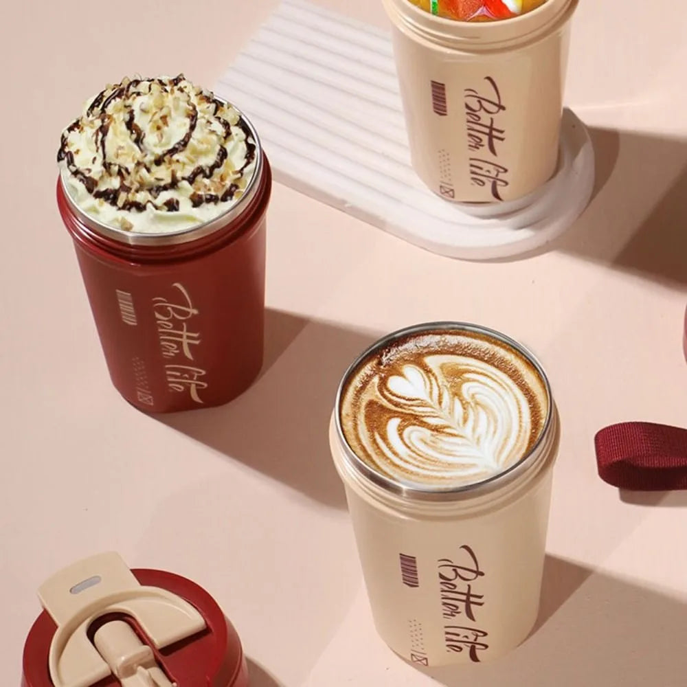 Stainless Steel Travel Thermal Cup 520ML Keeps Cold and Heat Coffee Vacuum Flask Portable Heat-resistant Coffee Thermos Mug