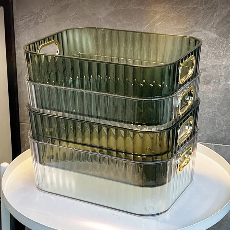 Cosmetics Box Desktop Storage Drawer Stackable Storage Box with Handle Makeup Organizers Basket Poatable Sundries Acrylic Rack