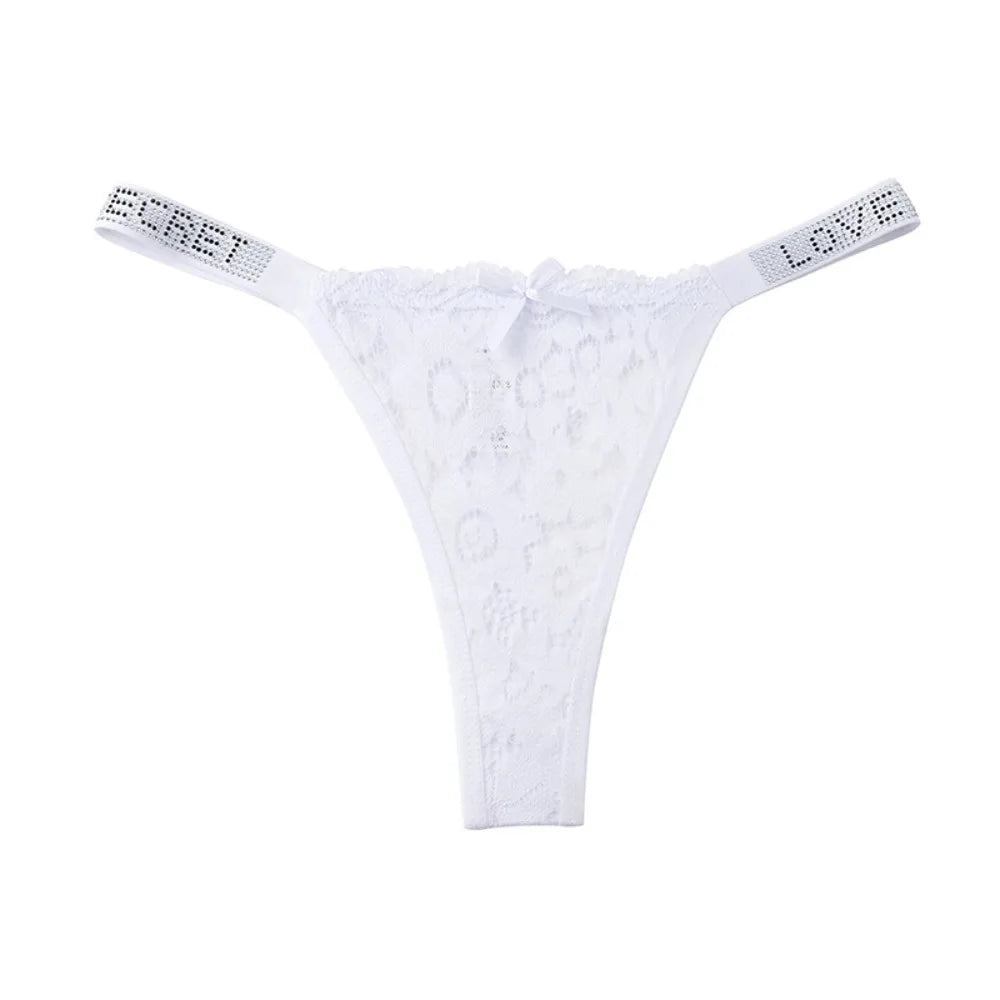 Lingerie Crystal Lace Flower Panties Low-waist Cotton Crotch Seamless Thong Underpants Embroidery Bikini Underwear Women Gifts