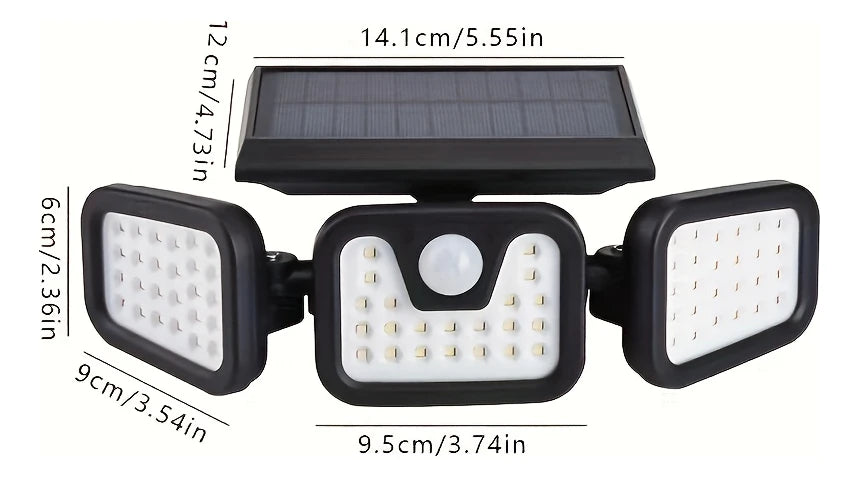 Solar LED Wall Light |Three-head Outdoor Lighting | IP55| Solar-powered with Motion Sensor | Durable ABS and PC Materials |Ideal