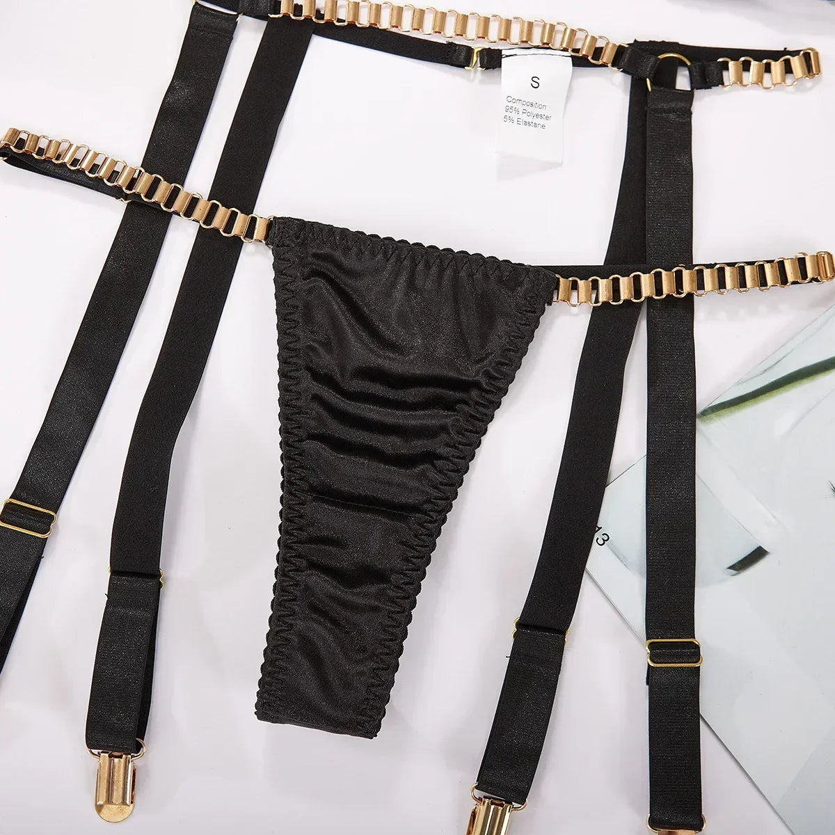 Bra Set Women Underwear Sexy Lingerie Chain Straps Bras with Panties and Garter Leg Ring Sensual Sets Intimate Langerie