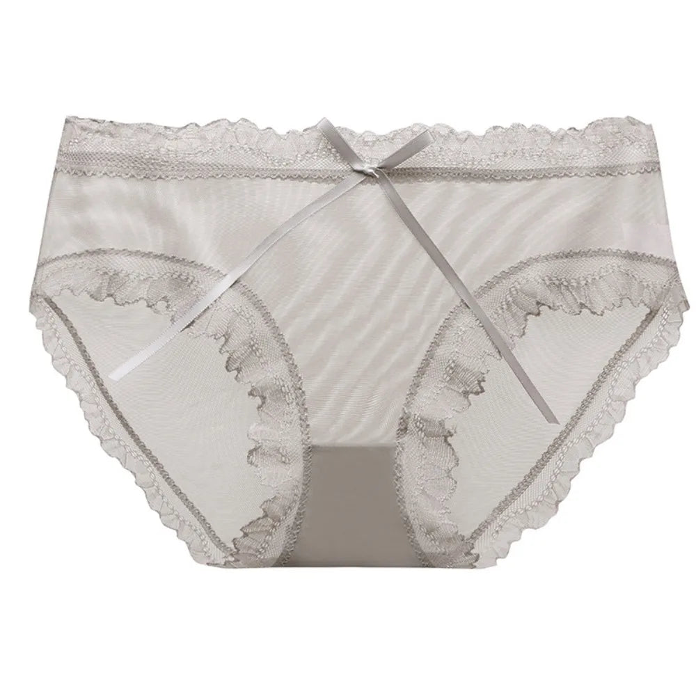 Lingerie Low Waist Lace Panties Ice Silk Bow Underwear for Women Cotton Crotch Seamless Panties Girl