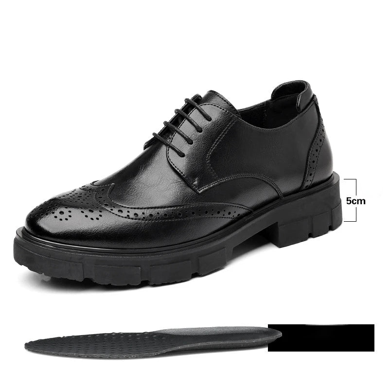 5 8 10cm Heel Leather Shoes for Men Spring Autumn Designer Fashion Casual Platform Shoes Man Increase Black Wedding Shoes Man