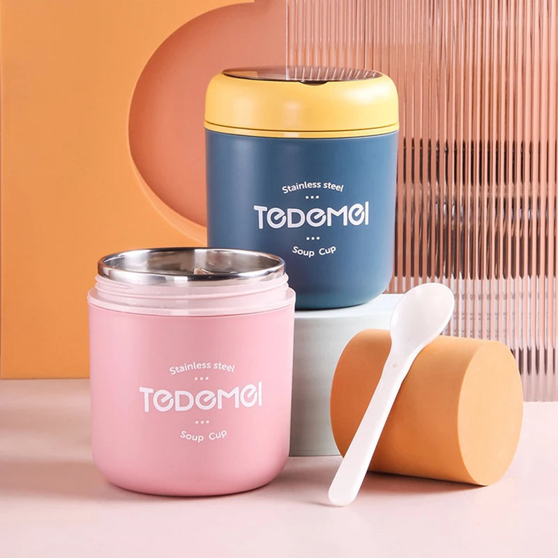 Stainless Steel Insulated Soup Thermos with Spoon Lunch Box Vacuum Cup Food Warmer Thermal Jar Container Cooler