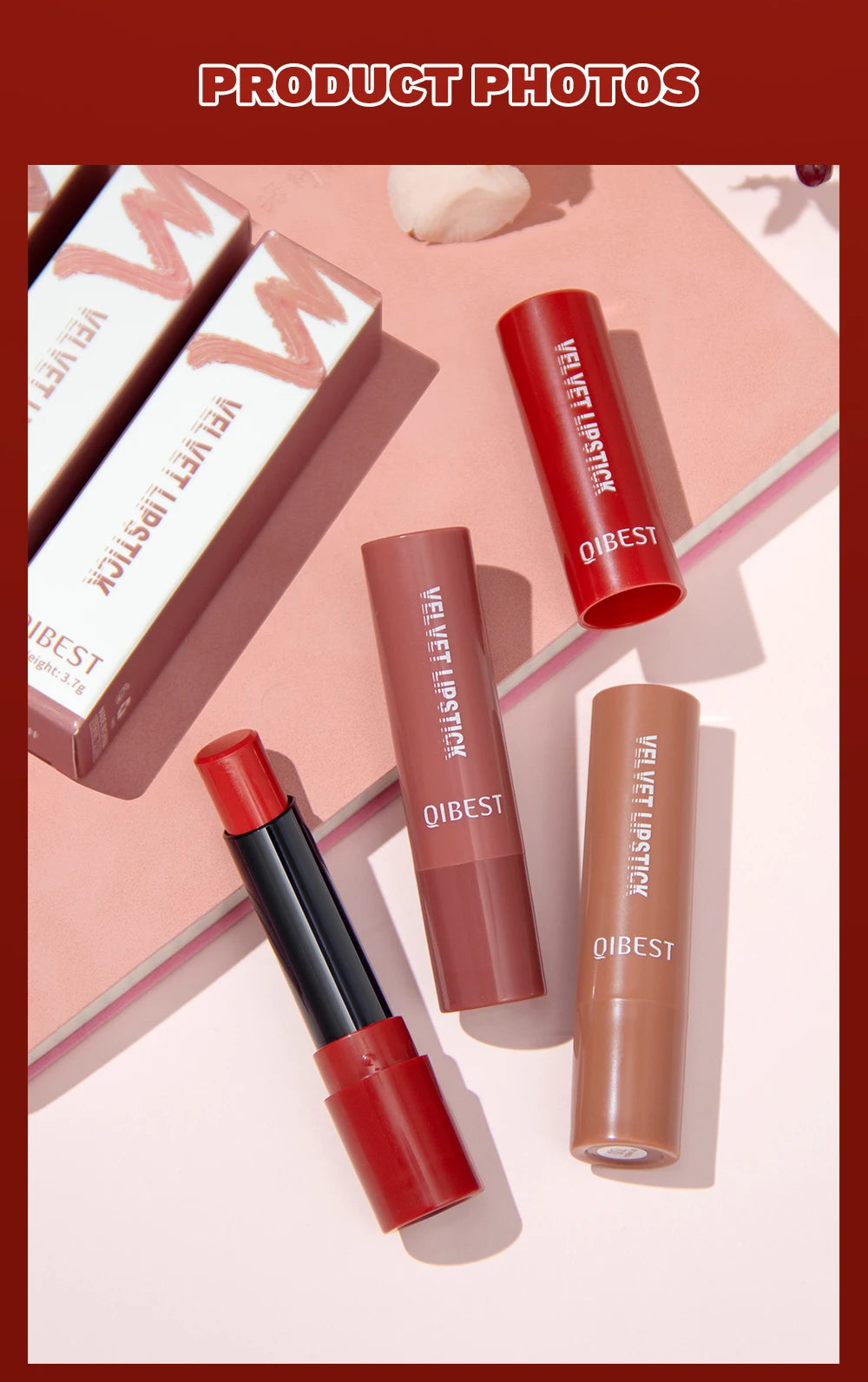 QIBESTNatural Velvet Matte Lipstick Long-lasting 10 Color Lip Stain Lightweight Moisturizing Lip Balm Women Makeup New Lip Tint