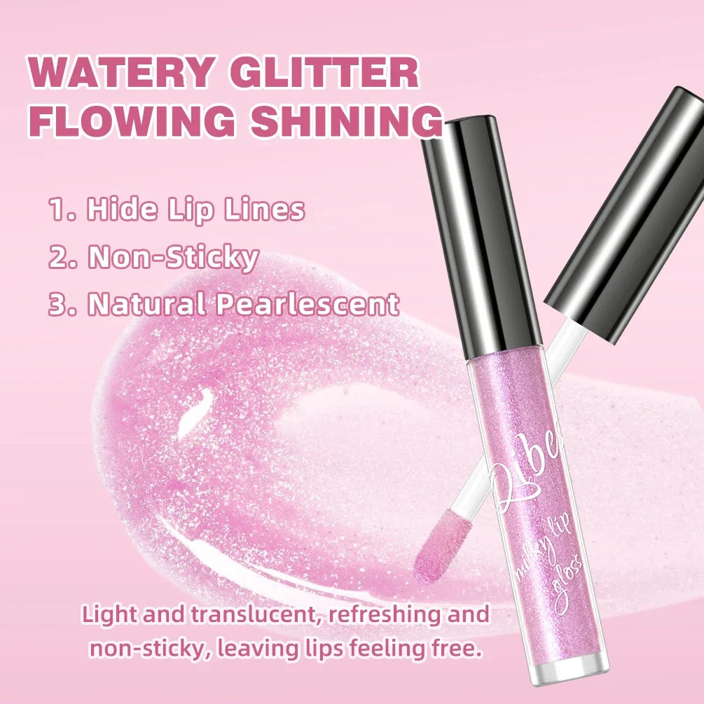 QIBEST Purple Lip Gloss Shimmer Lip Tint Moisturizing Long-Lasting Shine Lip Stain Diamond Hydrating Lip Stain Tint Cosmetics
