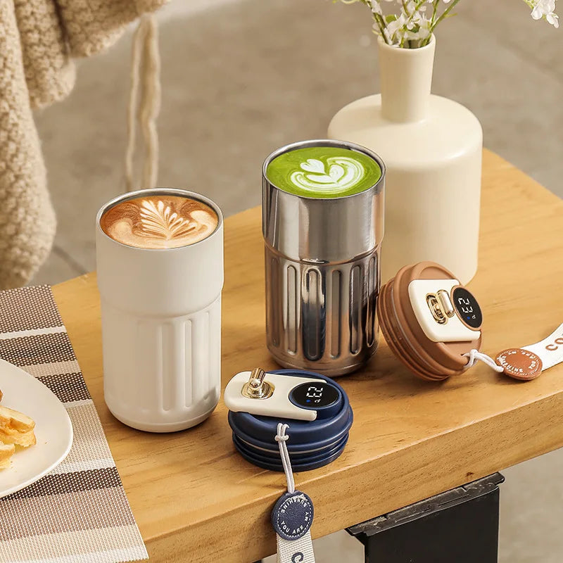450ml Smart Thermos Bottle  Digital LED Display Temperature Coffee Cup Stainless Steel Vacuum Cup Business Portable Thermal Mug