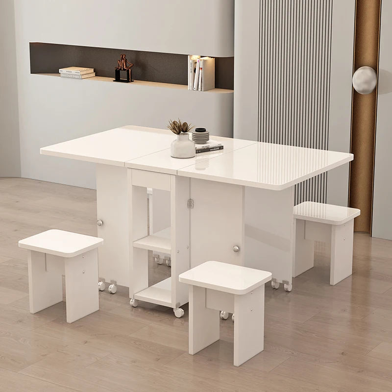 Folding White Dining Table Multifunction Family Waterproof Space Saving Dining Table Design Simple Mesas De Jantar Furnitures