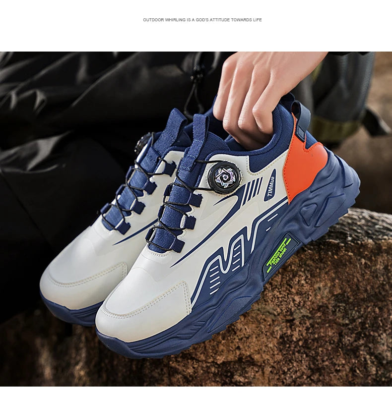 Men's Korean Casual Sports Shoes Four Season Soft Sole Rotating Shoelaces Running Shoes Breathable Walking Shoe Student Sneakers