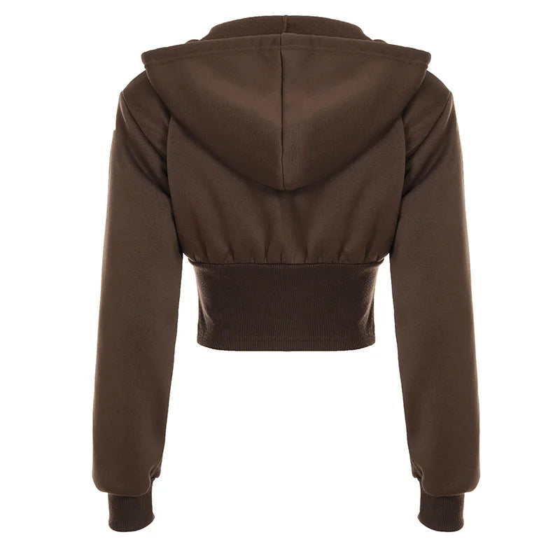 Sporty Activewear Solid Corset Style Hoodies Casual Zip-Up Long Sleeve Hooded Sweatshirt Women Autumn Winter Streetwear Coats
