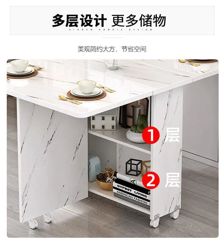 Folding Dining Table for Home Use, Small Apartment, Simple Multi-Functional Mobile Rectangular Dining Table