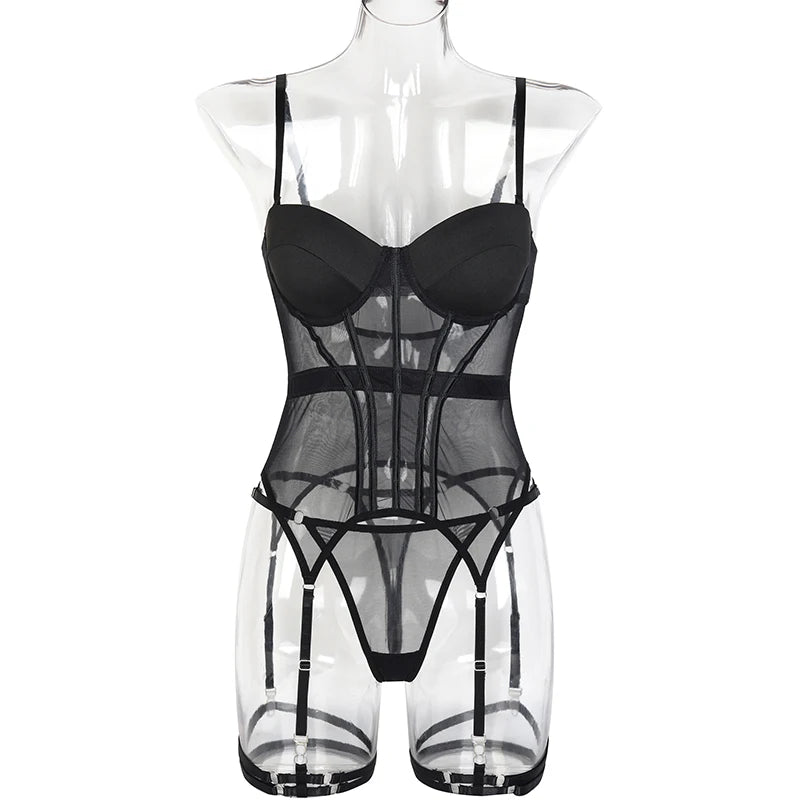 Lingerie Lxury Brand Bodysuit Backless Tops For Women 3 Piece Lingerie Set With Garter Sexydresses For Women