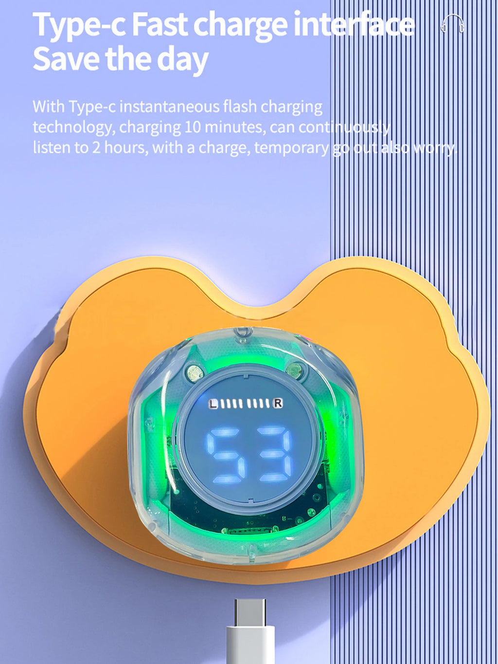 In-ear Bluetooth earphones, battery level display eardphones, long battery life and low latency