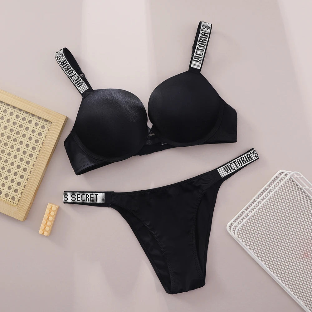 Sexy Bra and Panty Set Comfortable push up Shapewear Adjustable Padded Gathered New V Lace Lingerie Set Bra and Brief Women's