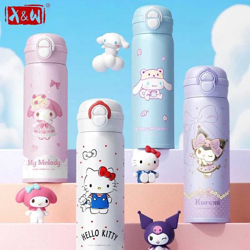 X&W Sanrio Thermal Cup Insulated Mug Kuromi Thermos Cups 316 Stainless Steel Double Drinking Straw Cup Portable Water Bottles