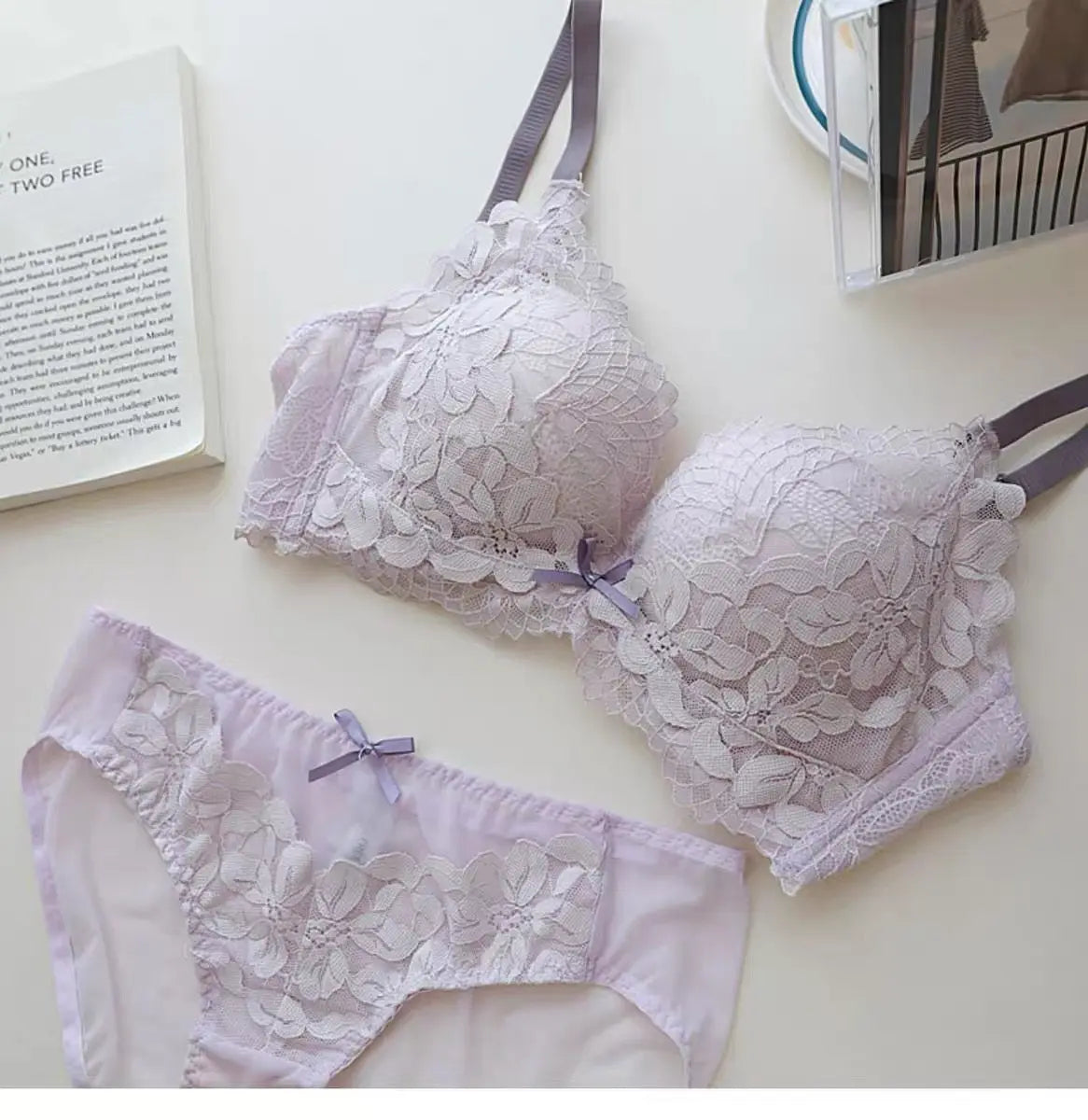 Women's Japanese Style Bra & Panty Set Luxury Lace Push Up Small Bust Support Adjustable Comfort No Gap Wirefree Free Shipping