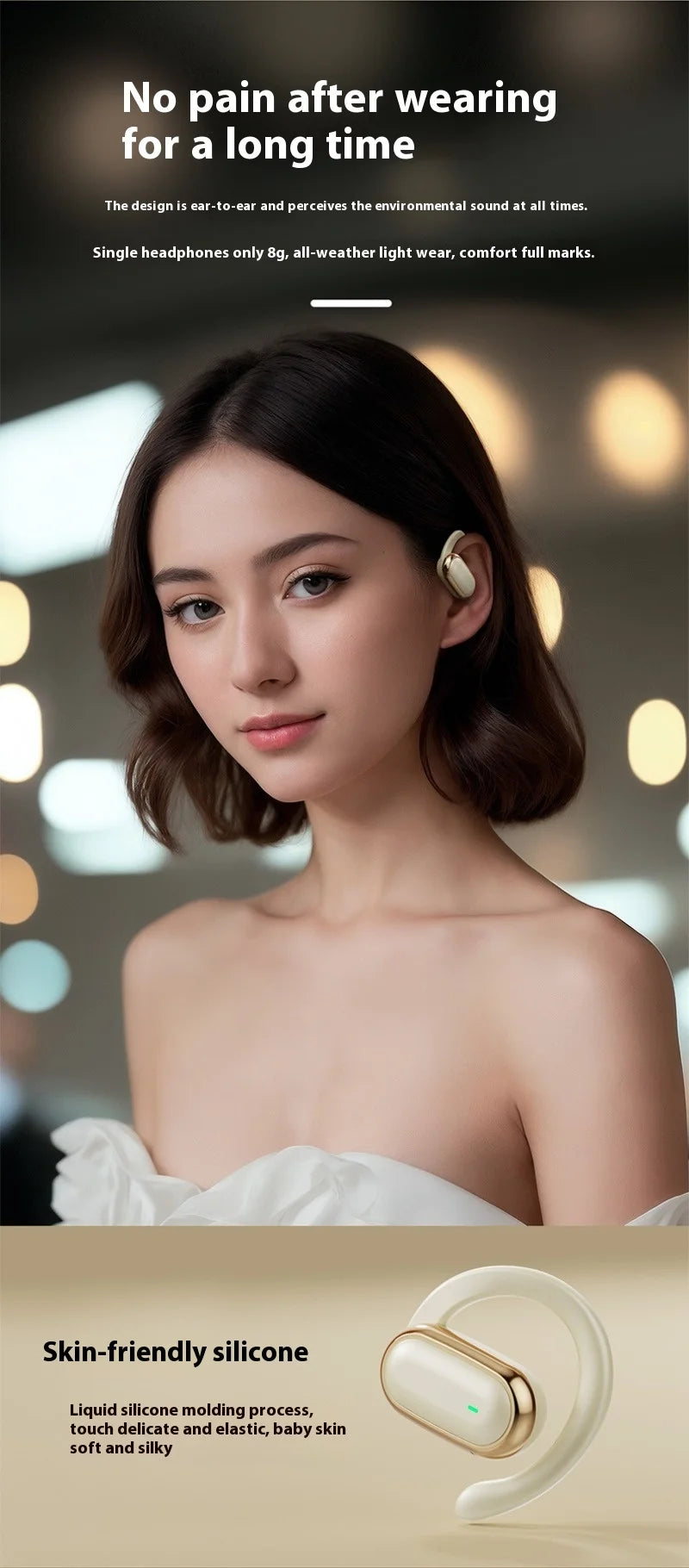 Wireless Bluetooth Earphones, Ear-hook Earbuds Power Display Earphone for iPhone HD Sound Headphones Sports Music Headsets