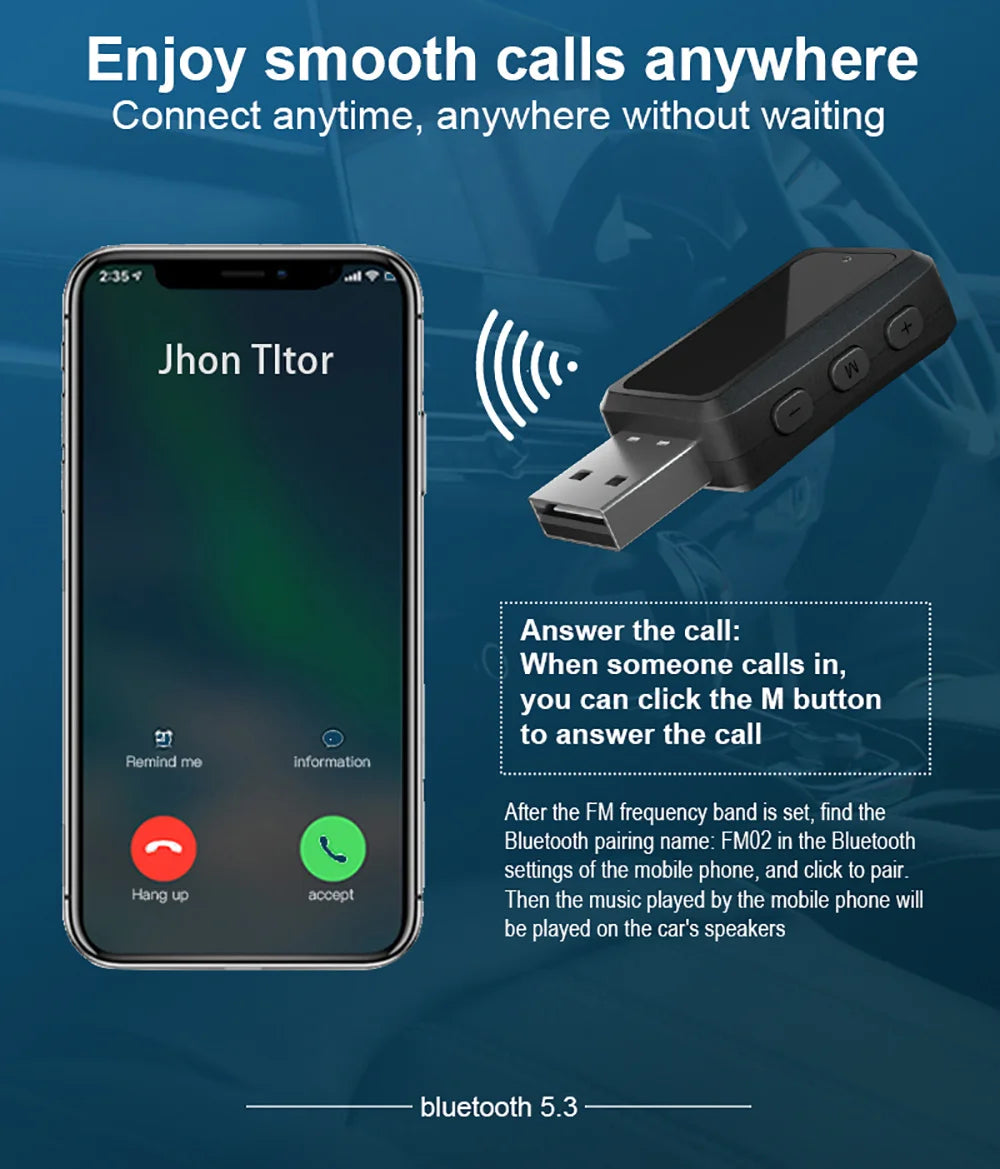 USB Bluetooth 5.3 5.4 Adapter USB Dongle Wireless Music Audio Receiver Transmitter Handsfree Call With Mic LED Display For Car