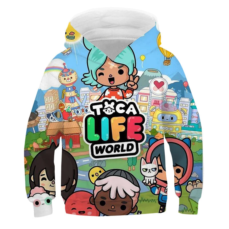 Hoodies 3D Print Game Toca Life World Toca Boca Virtual Toy Creator Sweatshirts Boy Girl Hooded Sweatshirts Kids Oversize Hoodie
