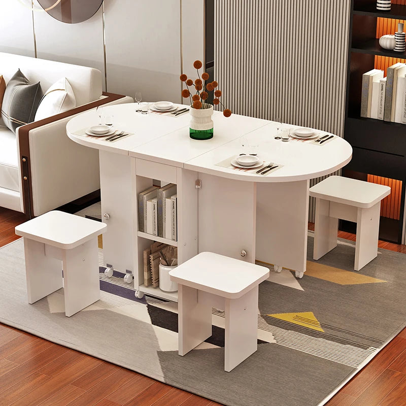 Folding White Dining Table Multifunction Family Waterproof Space Saving Dining Table Design Simple Mesas De Jantar Furnitures