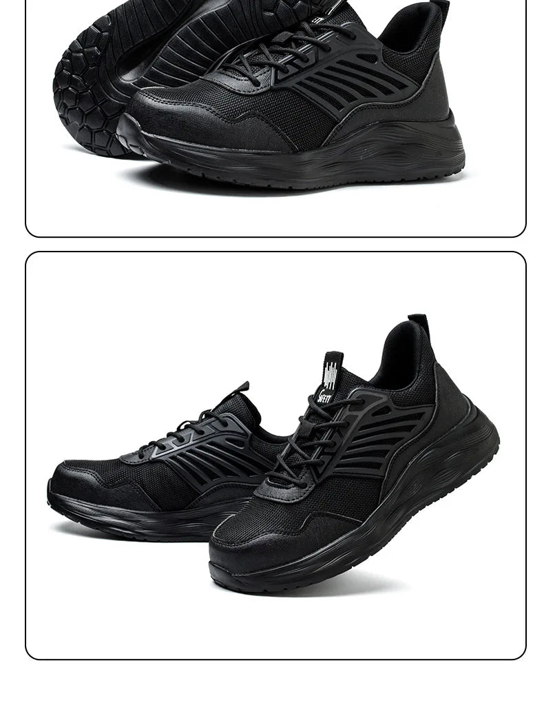 Men's Waterproof Steel Toe Shoes Safety Shoes Anti Compression Anti Puncture Comfortable Protection Pure Black Work Shoes