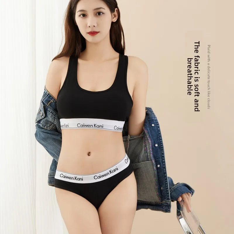 Women Bra and Panty Set Japanese Style Thin Push Up No Underwire Cotton Sexy Underwear Set for Teens