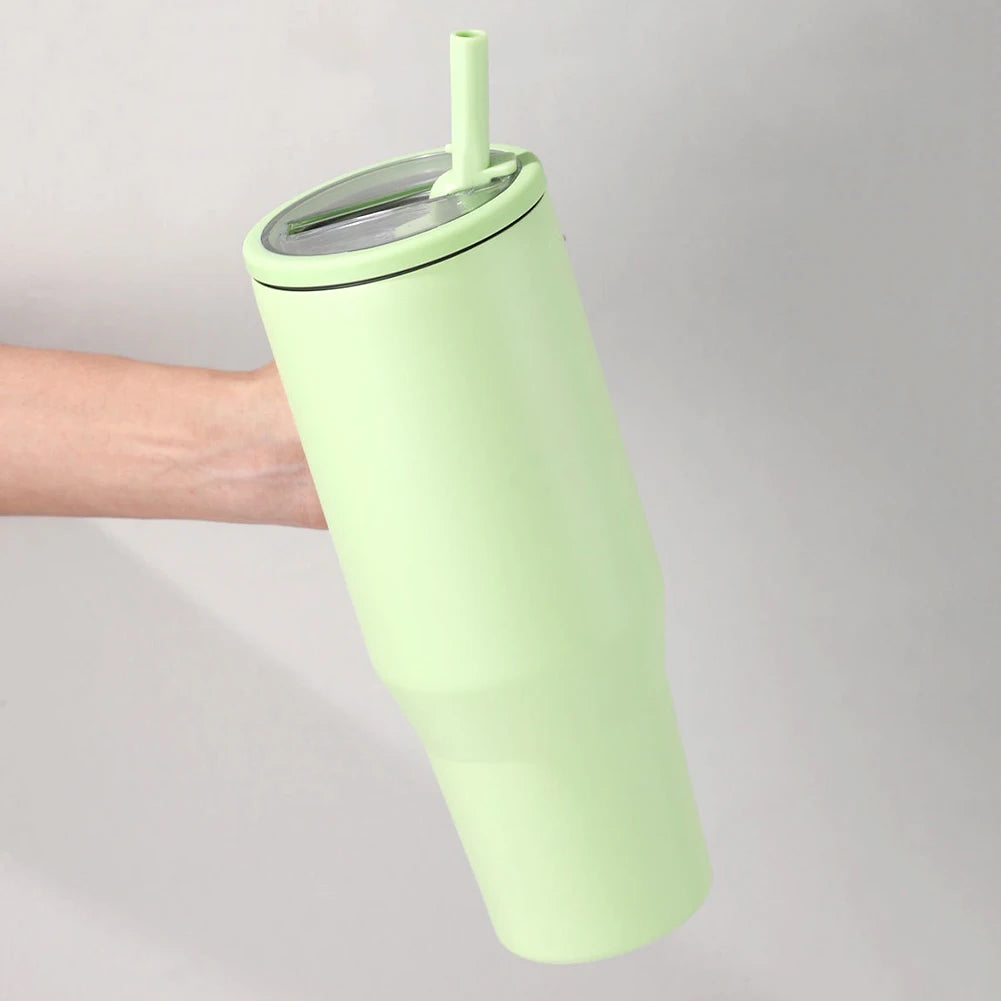 40oz Thermal Mug With Handle Insulated Long Straw Tumbler With Lids 304 Stainless Steel Coffee Tumbler Termos Cup for Travel Mug