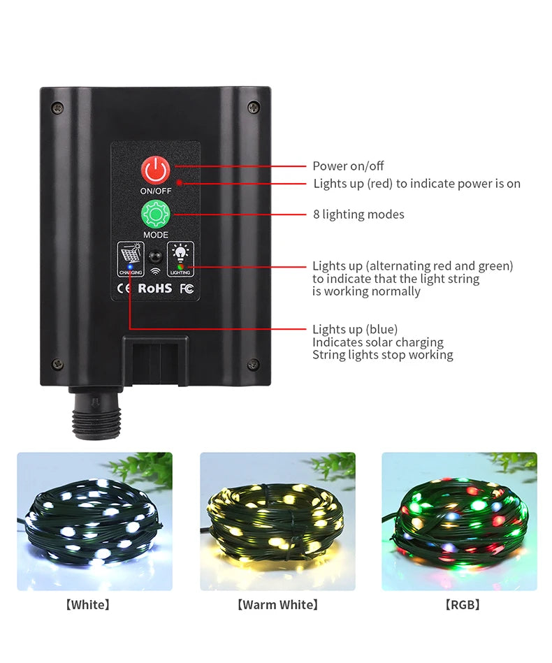 50M 100M Large Solar Panel LED Solar String Lights Fairy Garland Lights Outdoor Backyard Garden Holiday Christmas Party Decor