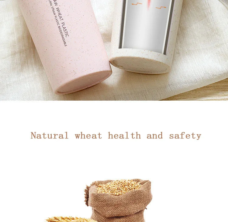 Portable 300ml Thermos Bottle Healthy Plastic Wheat Fiber Cup Double Layer Thermal Mug Office Coffee Tea Water Bottle Travel Mug