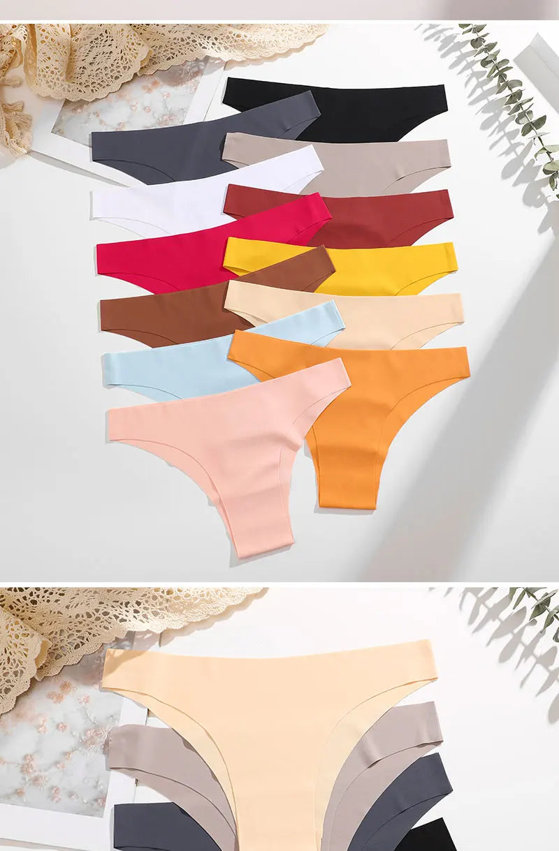 6Pcs/Set Low Waist Panties Plus Size Seamless Ice Silk Panty Sexy Girl Underwear Cotton Crotch Briefs Breathable Brazilian Pants