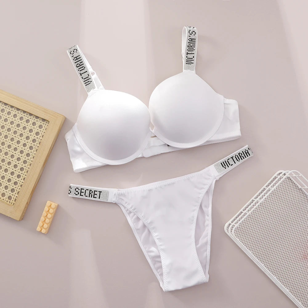 Sexy Bra and Panty Set Comfortable push up Shapewear Adjustable Padded Gathered New V Lace Lingerie Set Bra and Brief Women's
