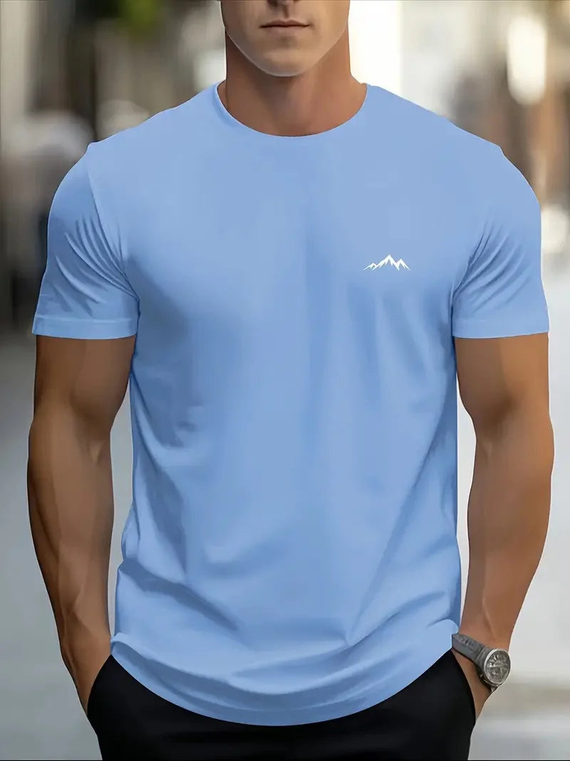 Fashionable casual men's solid color letter print pattern casual loose street fitness high quality versatile men's T-shirt